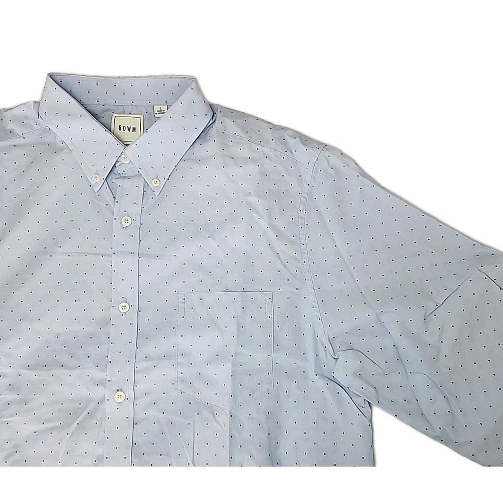 ROWN Men's Large Light Blue Embroidered‎ AOP Long Sleeve Button Shirt Modern EUC
